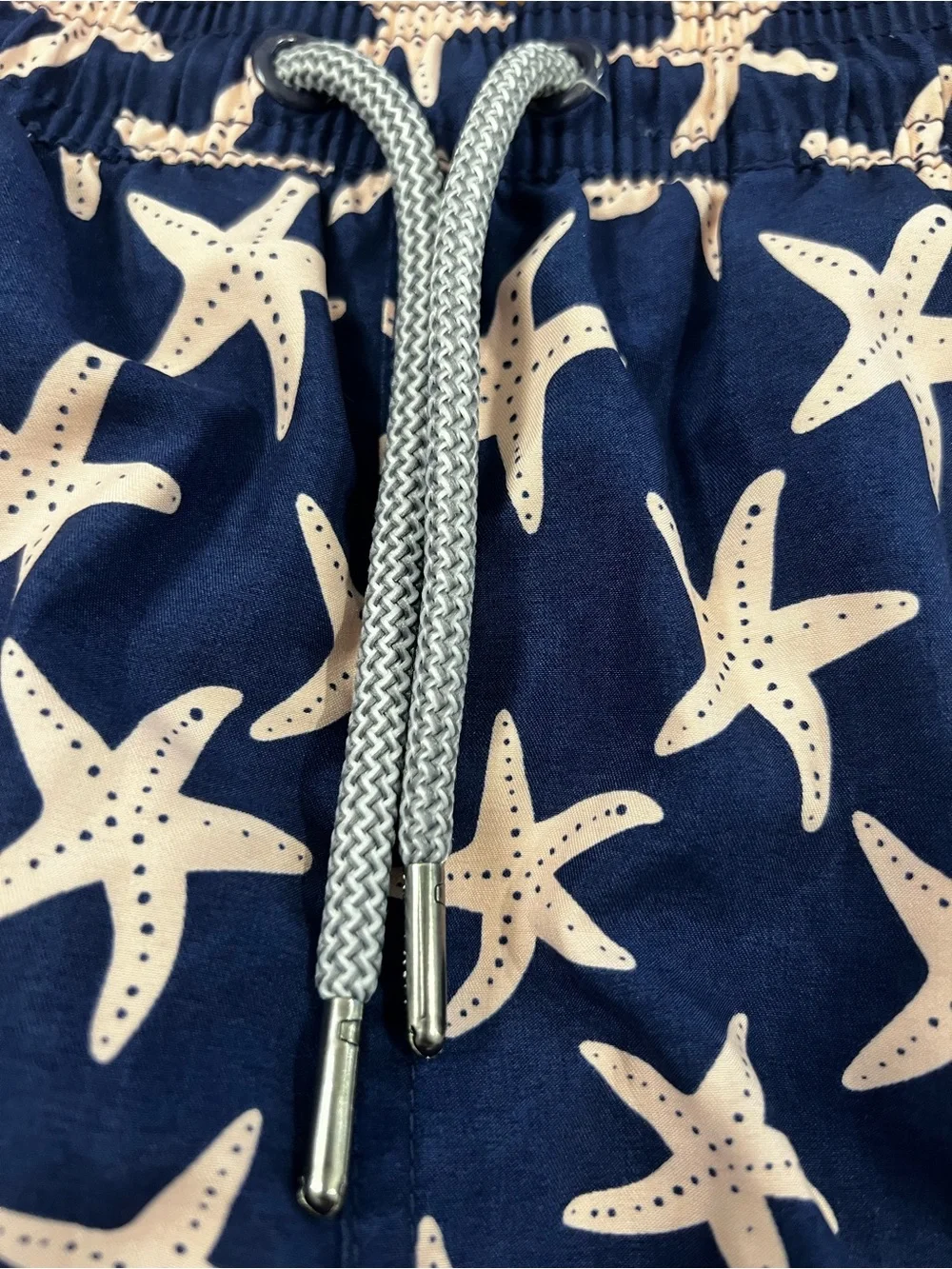 Tom & Teddy Boys Swim Trunks Size 7/8 Navy Blue Light Pink Starfish Mesh Lining